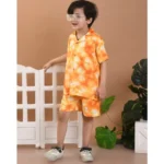Generic Boy's Twill Cotton Printed Short Sleeve Shirt And Shorts Set (Orange) - Image 3