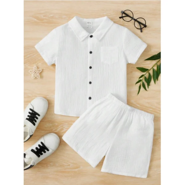 Boys White Shirt Shorts Set