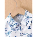 Generic Boy's Twill Cotton Printed Short Sleeve Shirt And Shorts Set (Blue) - Image 4
