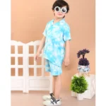 Generic Boy's Twill Cotton Printed Short Sleeve Shirt And Shorts Set (Sky Blue)