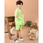 Generic Boy's Twill Cotton Printed Short Sleeve Shirt And Shorts Set (Bottle Green) - Image 5