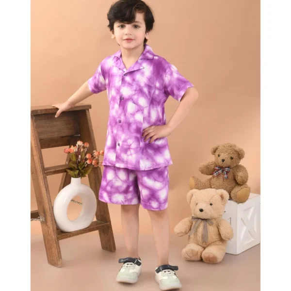 Generic Boy's Twill Cotton Printed Short Sleeve Shirt And Shorts Set (Pink)