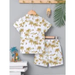 Generic Boy's Twill Cotton Printed Short Sleeve Shirt And Shorts Set (Gold) - Image 3