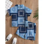 Generic Boy's Twill Cotton Printed Short Sleeve Shirt And Shorts Set (Blue) - Image 5