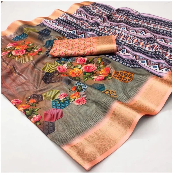 Multicolor Cotton Silk Printed Saree for Women with Unstitched Blouse