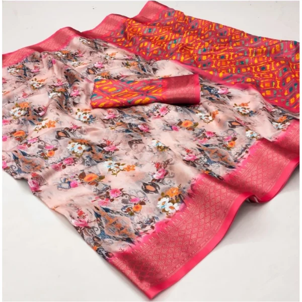 Multicolor Cotton Silk Printed Saree for Women with Unstitched Blouse