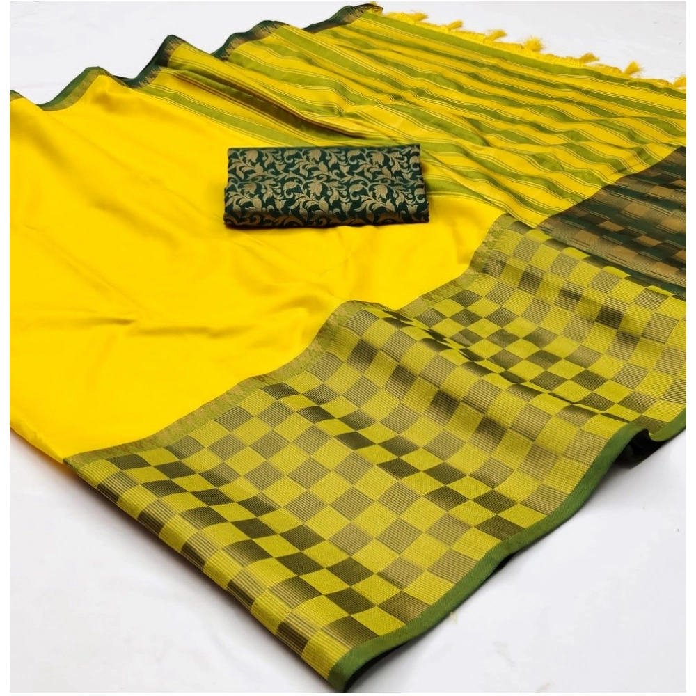 54406513706_f96bbc892e_o_d-1000x1000-1.webp Generic Women's Cotton Silk Checkered Saree With Unstitched Blouse 5.5Mtr (Yellow) - Image 1
