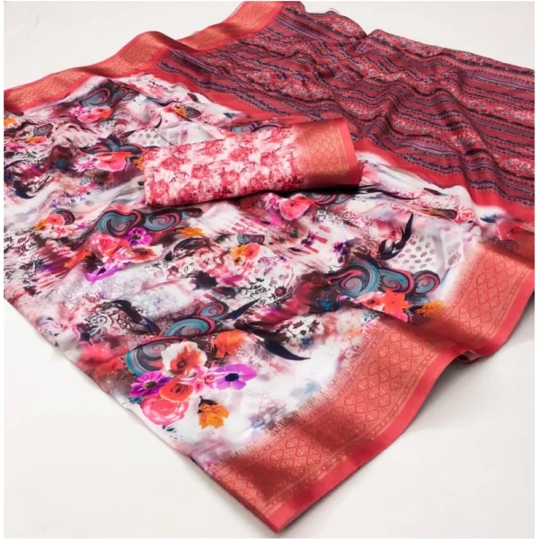 Multicolor Cotton Silk Printed Saree for Women with Unstitched Blouse