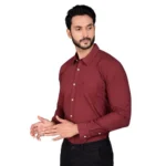 Generic Men's Casual Cotton Full Sleeve Solid Shirt (Maroon) - Image 3