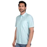 Generic Men's Casual Cotton Half Sleeve Solid Shirt (Turquoise) - Image 3