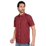 Generic Men's Casual Cotton Half Sleeve Solid Shirt (Maroon) - Image 3