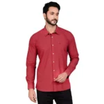 Generic Men's Casual Cotton Full Sleeve Solid Shirt (Red) - Image 2