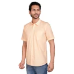 Generic Men's Casual Cotton Half Sleeve Solid Shirt (Peach) - Image 2