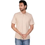 Generic Men's Casual Cotton Half Sleeve Solid Shirt (Beige) - Image 4