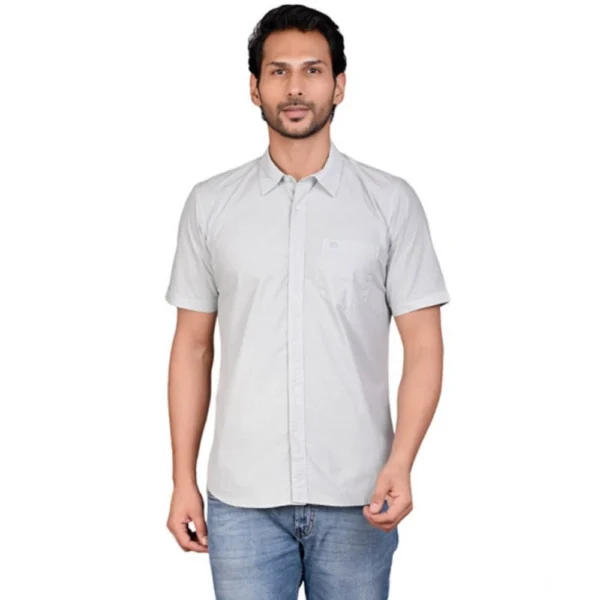 Grey Men's Casual Cotton Half Sleeve Shirt