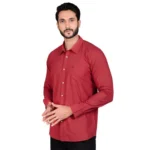 Generic Men's Casual Cotton Full Sleeve Solid Shirt (Red) - Image 3