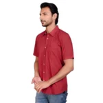 Generic Men's Casual Cotton Half Sleeve Solid Shirt (Red) - Image 4