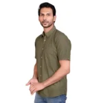 Generic Men's Casual Cotton Half Sleeve Solid Shirt (Green) - Image 3