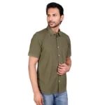 Generic Men's Casual Cotton Half Sleeve Solid Shirt (Green) - Image 4