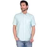Generic Men's Casual Cotton Half Sleeve Solid Shirt (Turquoise) - Image 4