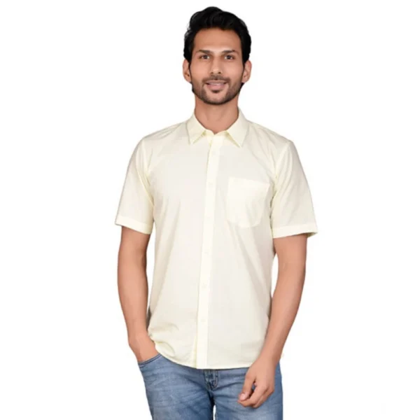 Generic Men's Casual Cotton Half Sleeve Solid Shirt (Lemon)