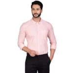 Generic Men's Casual Cotton Full Sleeve Solid Shirt (Peach)