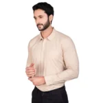 Generic Men's Casual Cotton Full Sleeve Solid Shirt (Beige) - Image 3