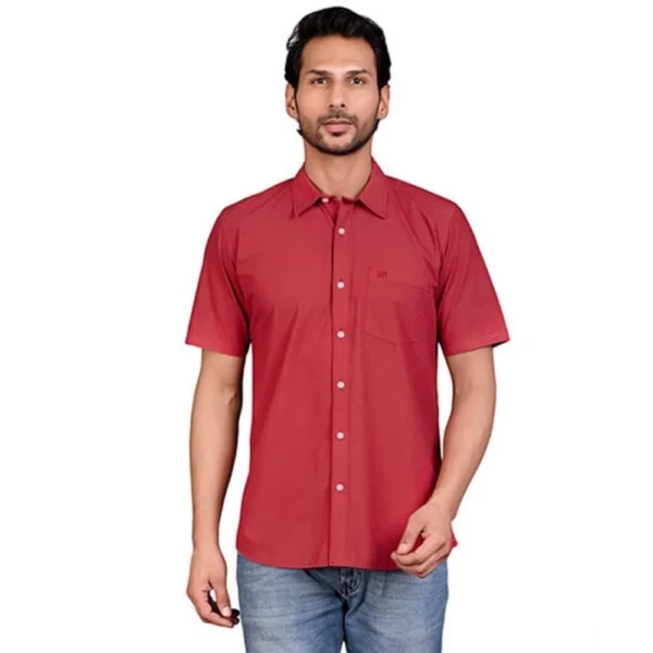 Generic Men's Casual Cotton Half Sleeve Solid Shirt (Red)