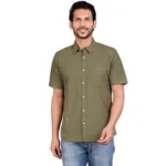 Generic Men's Casual Cotton Half Sleeve Solid Shirt (Green)