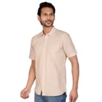 Generic Men's Casual Cotton Half Sleeve Solid Shirt (Beige) - Image 3