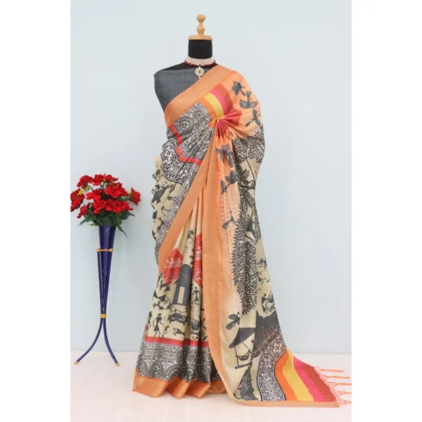Multicolor Mysore Silk Digital Print Saree for Women