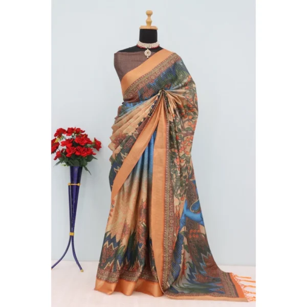 Multicolor Mysore Silk Digital Print Saree for Women