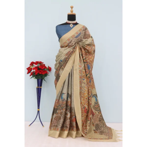 Beige Mysore Silk Digital Saree
