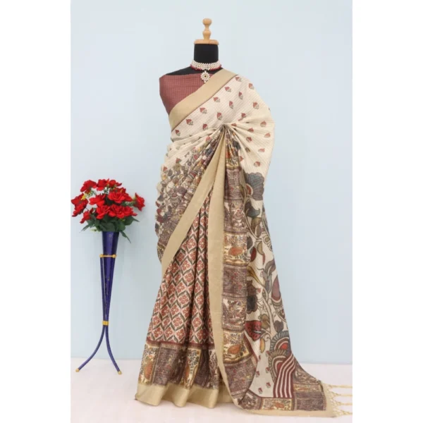 Beige Mysore Silk Digital Saree
