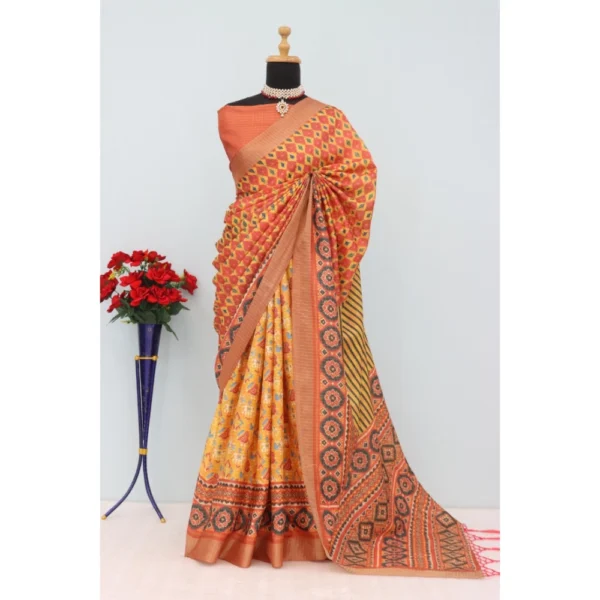 Orange Mysore Silk Digital Saree