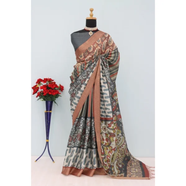 Grey Mysore Silk Digital Print Saree for Women