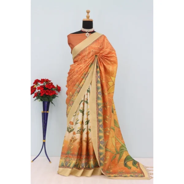 Mustard Mysore Silk Digital Print Saree for Women