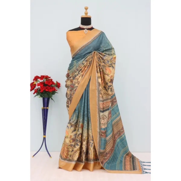 Blue Mysore Silk Digital Print Saree for Women
