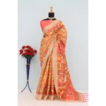 Orange Mysore Silk Digital Print Saree for Women