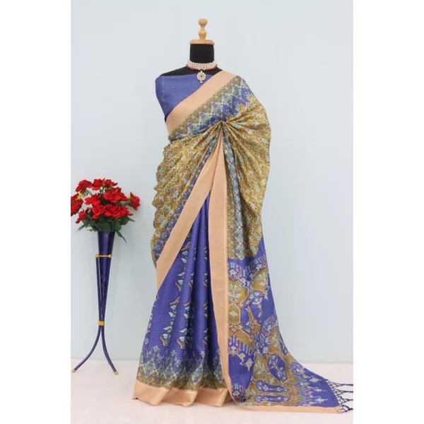 Blue Mysore Silk Digital Saree