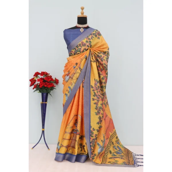Multicolor Mysore Silk Digital Print Saree for Women