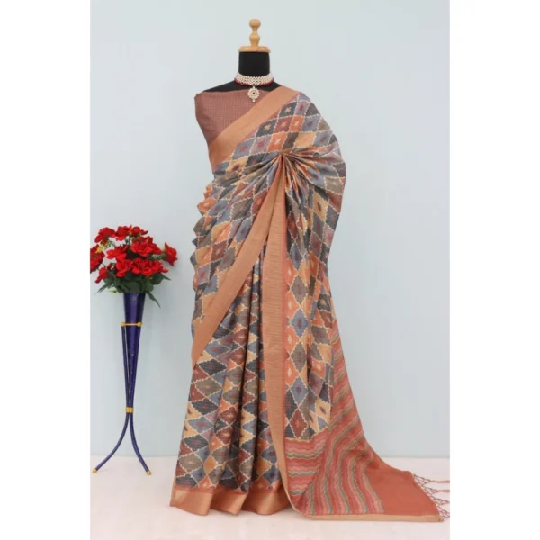 Brown Mysore Silk Digital Print Saree for Women