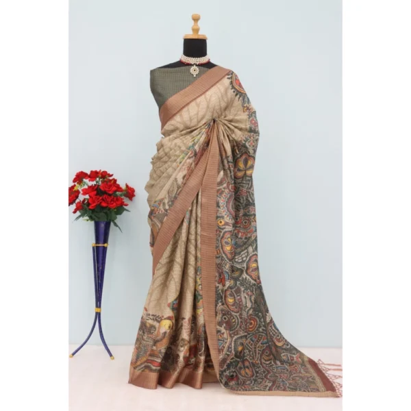 Beige Mysore Silk Digital Saree