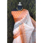 Generic Women's Cotton Linen Woven Design Saree With Unstitched Blouse 5.5Mtr (Orange) - Image 2