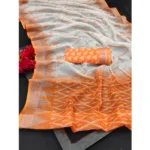 Generic Women's Cotton Linen Woven Design Saree With Unstitched Blouse 5.5Mtr (Orange) - Image 3
