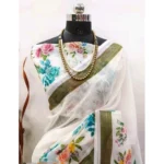 Generic Women's Cotton Linen Printed Saree With Unstitched Blouse 5.5Mtr (Multicolor) - Image 2