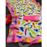 Generic Women's Cotton Linen Woven Design Saree With Unstitched Blouse 5.5Mtr (Pink) - Image 2