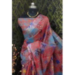 Generic Women's Cotton Linen Woven Design Saree With Unstitched Blouse 5.5Mtr (Red) - Image 3