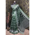 Green Cotton Linen Woven Design Saree for Women