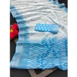 Generic Women's Cotton Linen Woven Design Saree With Unstitched Blouse 5.5Mtr (Sky Blue) - Image 3
